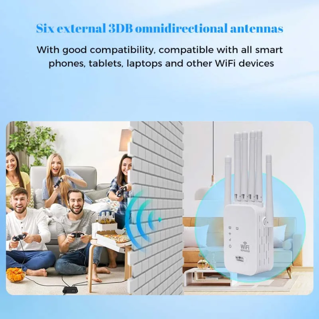 High Speed WiFi Repeater 1200Mbps 5G + 300Mbps 2.4GHz Dual Band Range Extender for All Routers