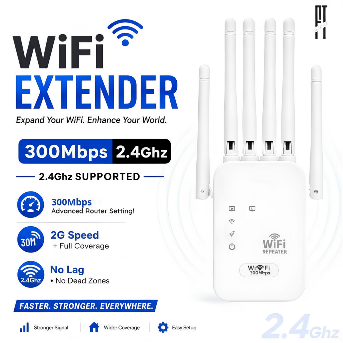 300Mbps WiFi Extender 6 Antenna – High Speed Wireless Repeater, Strong Signal Booster, Universal Router Compatible