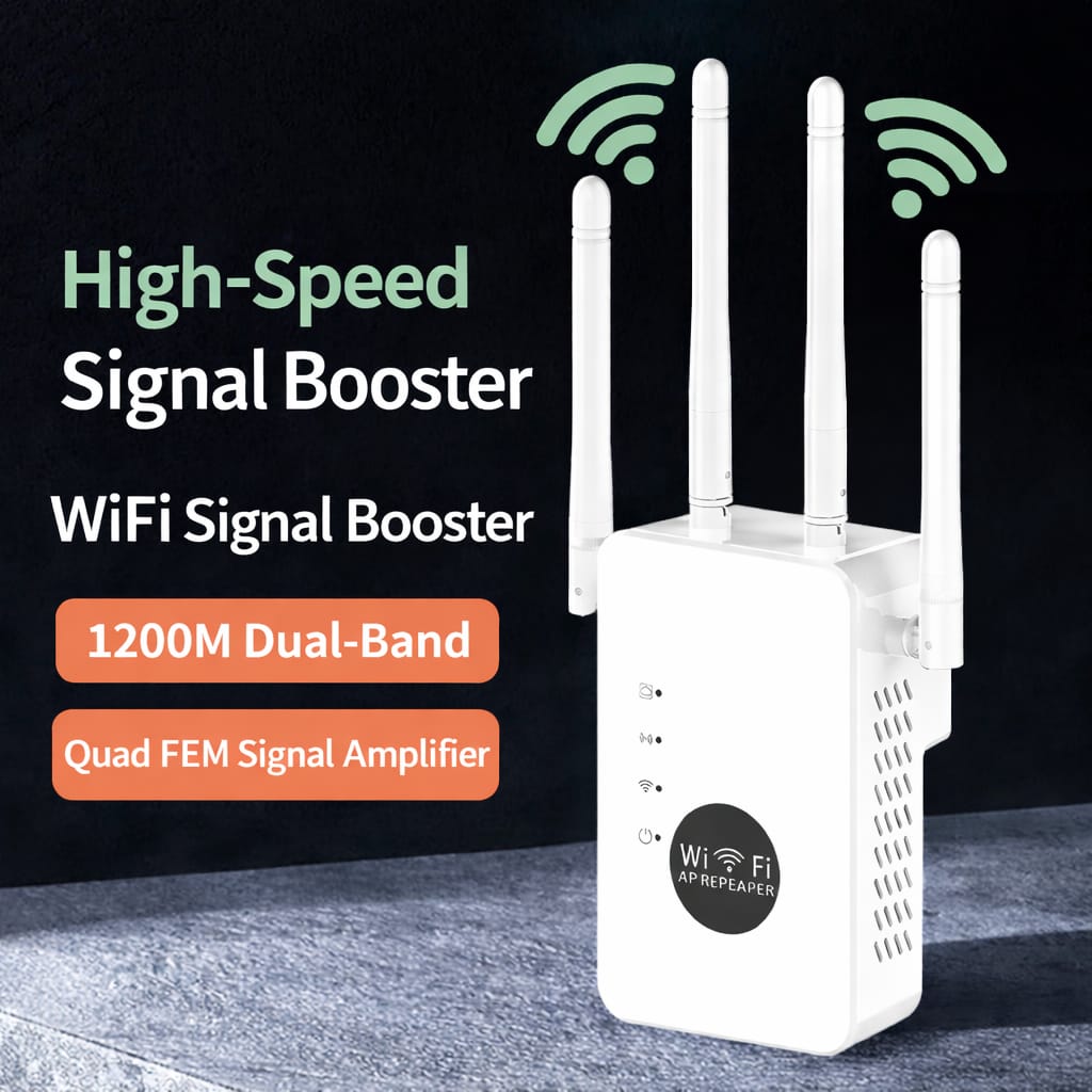 1200Mbps WiFi Extender Dual Band 2.4G/5G – High Speed Signal Booster, Wireless Repeater, Full Coverage Router Extender