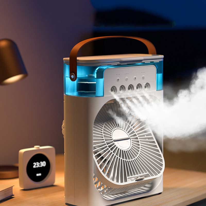 Mini Portable Air Cooling Fan – USB Rechargeable Desktop Cooler with Adjustable Wind Speed & LED Light