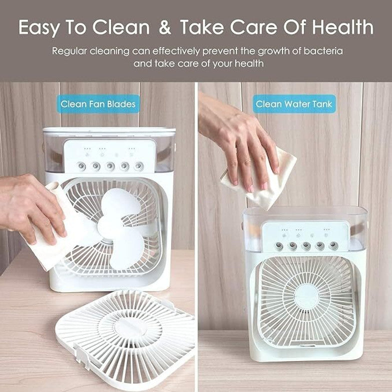 Mini Portable Air Cooling Fan – USB Rechargeable Desktop Cooler with Adjustable Wind Speed & LED Light