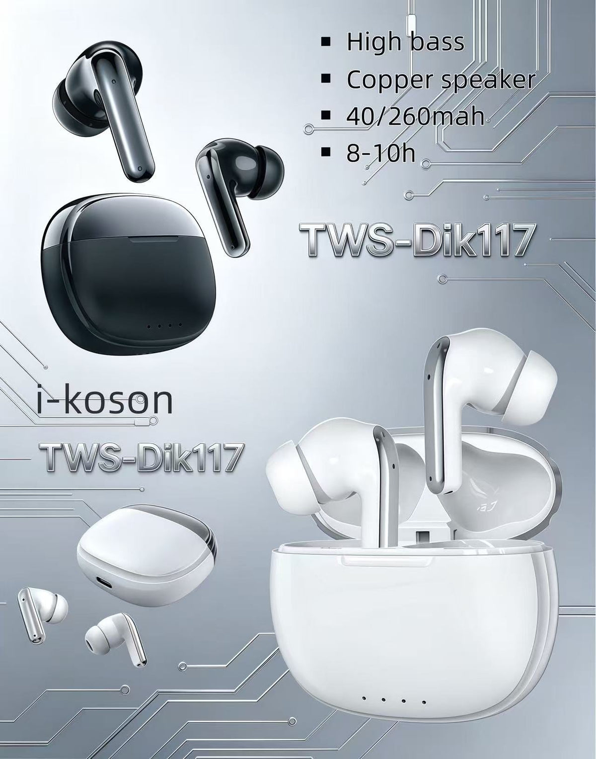 DIK 123 TWS Wireless Earbuds – Bluetooth Earphones with Deep Bass & HD Sound