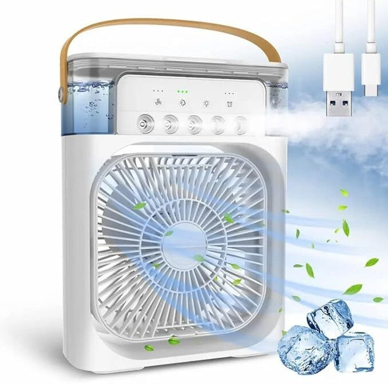 Mini Portable Air Cooling Fan – USB Rechargeable Desktop Cooler with Adjustable Wind Speed & LED Light