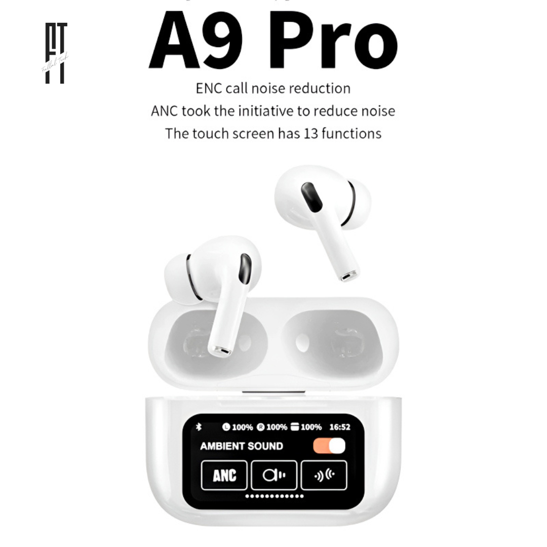 A9 LED Screen AirPods Pro with ANC & ENC – Wireless Earbuds Bluetooth 5.3 Deep Bass Touch Display