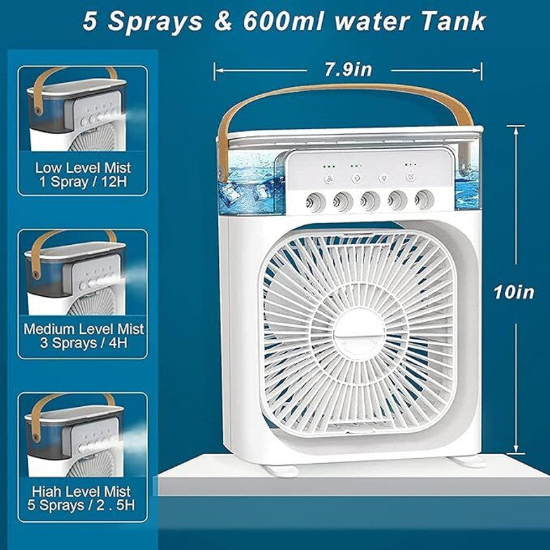 Mini Portable Air Cooling Fan – USB Rechargeable Desktop Cooler with Adjustable Wind Speed & LED Light